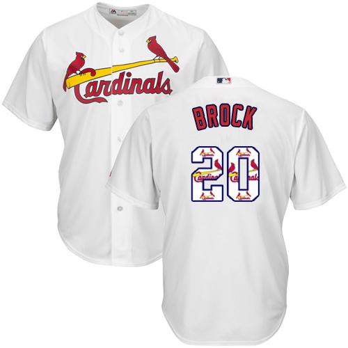Cardinals #20 Lou Brock White Team Logo Fashion Stitched MLB Jersey